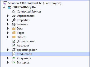 CRUD in Blazor using SQLite with EntityFrameworkCore