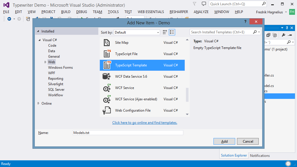 Visual Studio 2019 extensions for Web Projects - Typewriter