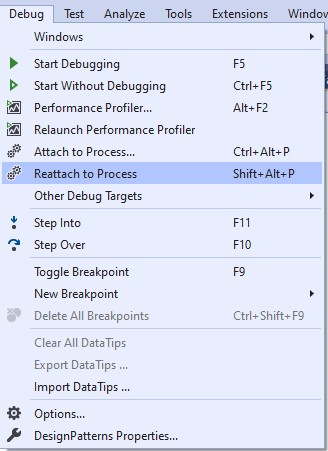 Productivity Tips and Tricks in Visual Studio 2019 reattach to process