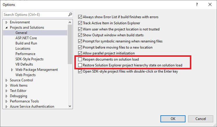 Productivity Tips and Tricks in Visual Studio 2019 increase solution load time