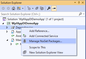Dependency Injection in WPF add NuGet 