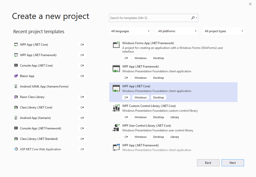 Dependency Injection in WPF select project template