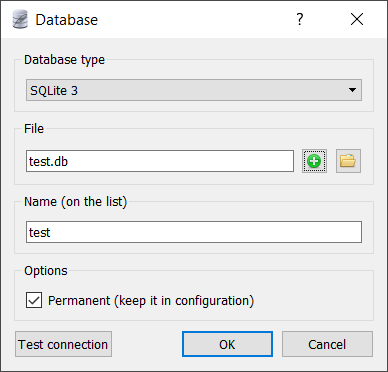 SQLite Studio Database dialog