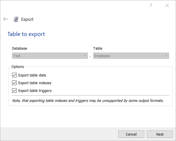 SQLite Studio export table form