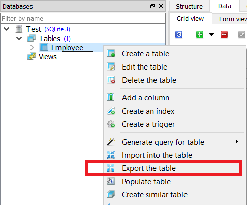 SQLite Studio export table