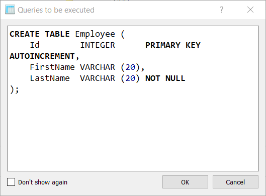 SQLite Studio create table DDL query