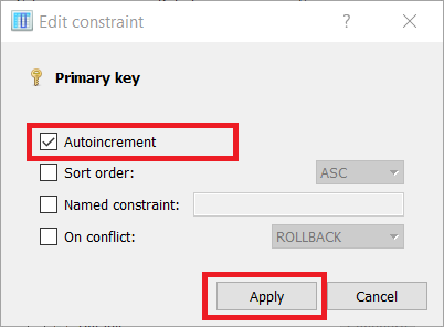SQLite Studio primary key autoincrement