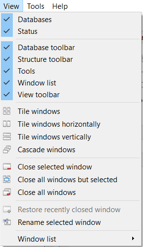 SQLite Studio View menu