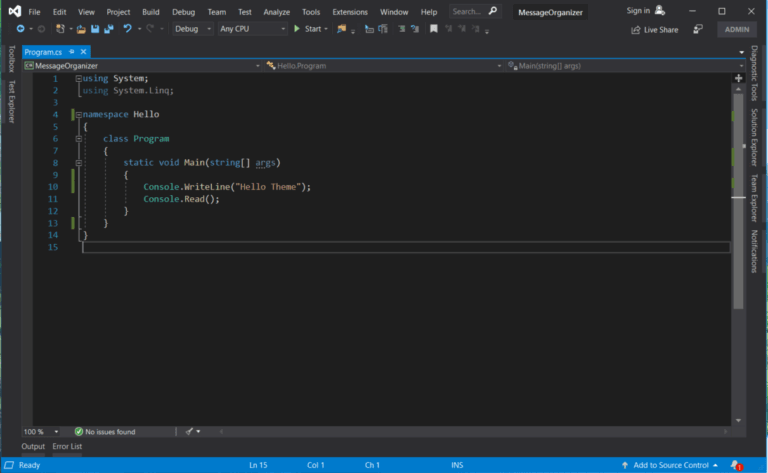 How to change Visual Studio 2019 Theme