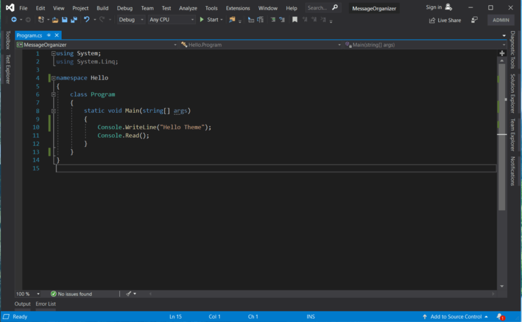 How to change Visual Studio 2019 Theme