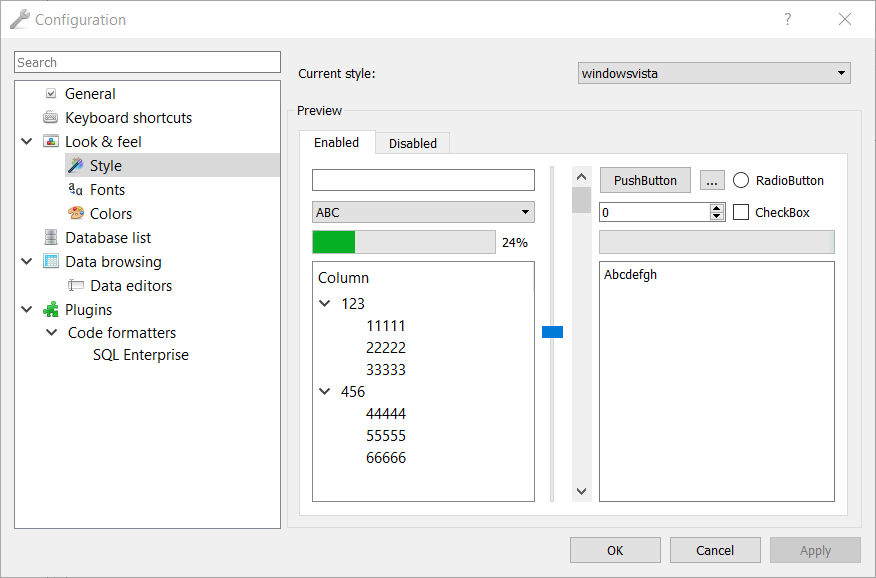 SQLite Studio style configurator