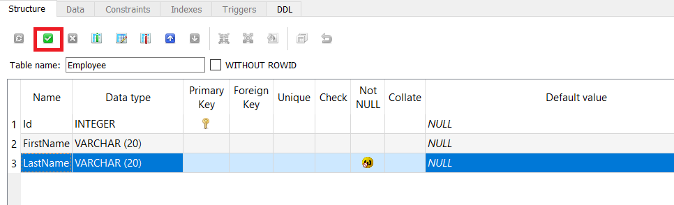 SQLite Studio create new table