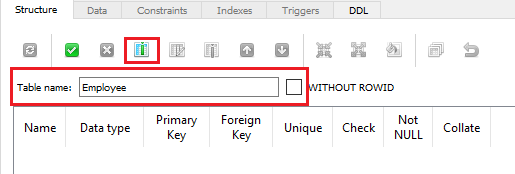 SQLite Studio create table form