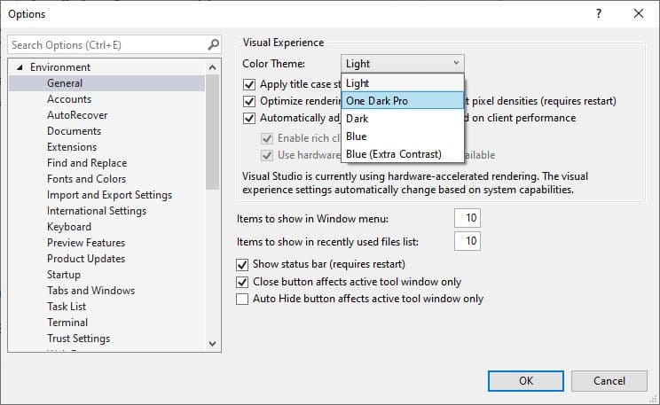 change theme visual studio