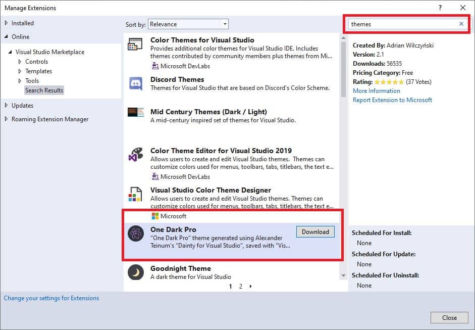 visual studio 2019 themes