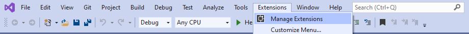 visual studio 2019 extensions menu